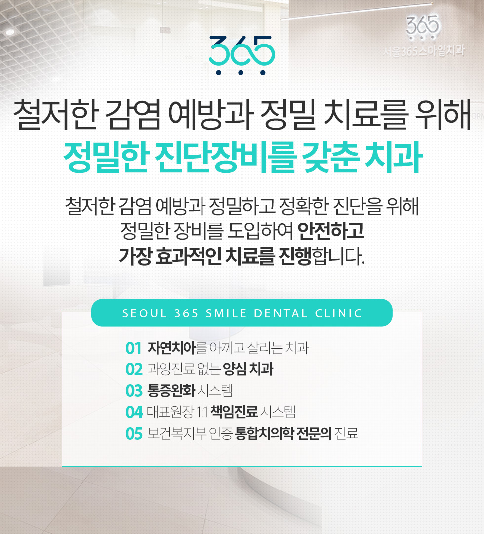 철저한 감염 예방과 정밀 치료를 위해 정밀한 진단장비를 갖춘 치과